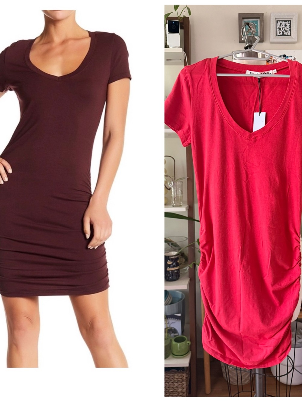 Michael Stars V-Neck Short Sleeve Dresses Bright Red (W)